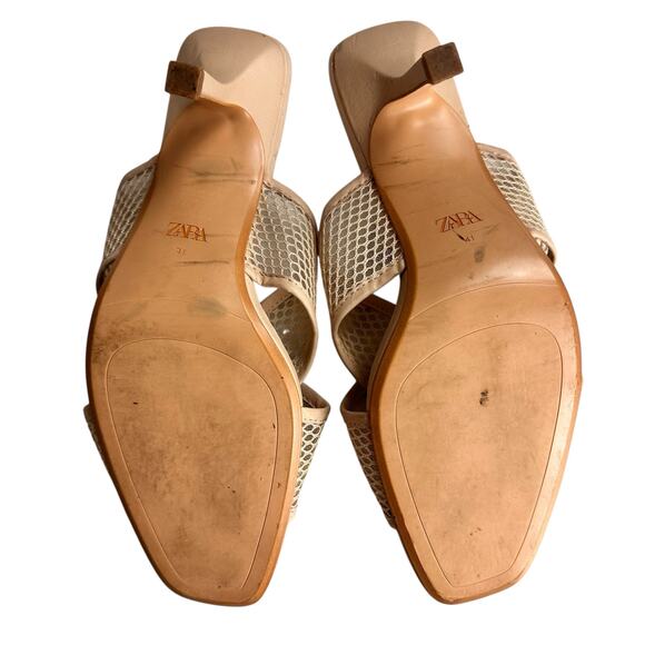 Zara Mesh Stiletto Mules Nude Cream Size 10 / 41 - Picture 8 of 14